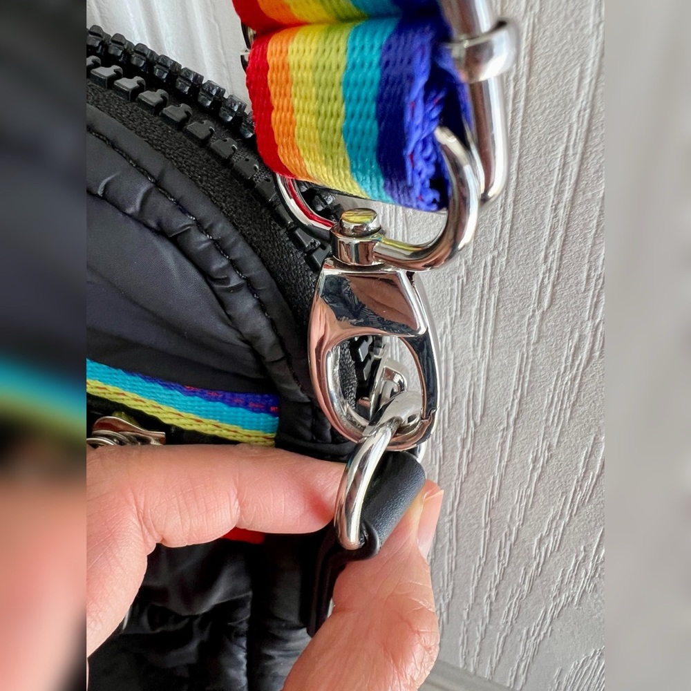 Sondra Roberts Squared black puffer crossbody bag with rainbow straps - Picture 8 of 16